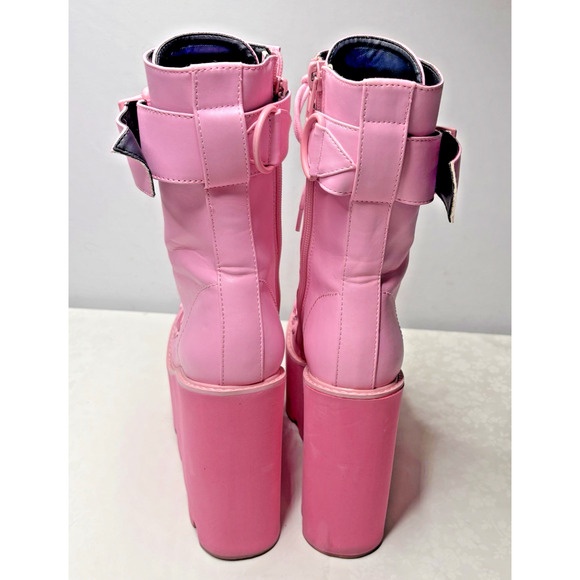 Sugar Thrillz Pink Platform Boots Size 7M Y2K Goth Rave Chunky Wedge Lace Up - Picture 5 of 14